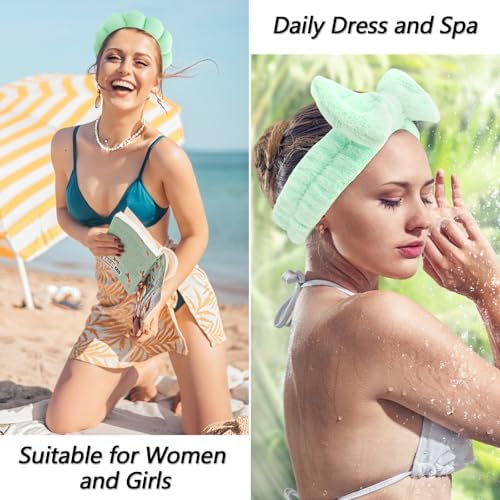 VELSCRUN Spa Headband, Makeup Face Wash Skincare Headbands, 6 Pcs Bright Green Sponge Bow Tie Get Ready HairBand Facial Wristband Set, Stuff for Teen Girls Women Trendy Fashion Hair Accessories - Image 5