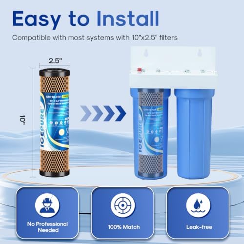 ICEPURE 5 Micron 2.5" x 10" Whole House Water Filter Coconut Shell Activated CTO Carbon and KDF Cartridge for Home, Compatible with WFPFC8002, WFPFC9001, FXWTC, SCWH-5, WHEF-WHWC, AMZN-SCWH-5, 4PACK - Image 5
