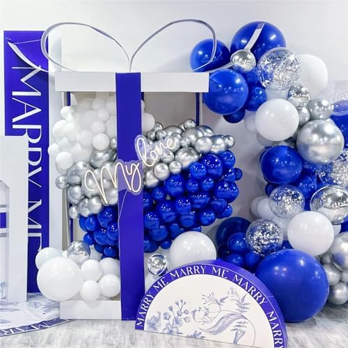 136pcs Blue White Silver Balloon Garland Kit - 18/12/10/5 Inch Balloons - Image 3