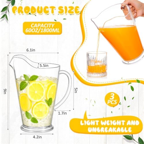 Tessco 3 Pcs Plastic Pitchers 60 Oz Clear Water Beer Jug Large,Stylish - Image 2