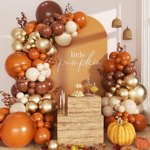 Fall Balloon Arch Garland Kit 139Pcs Brown Orange Gold Sand White Balloons by LANGASQUE