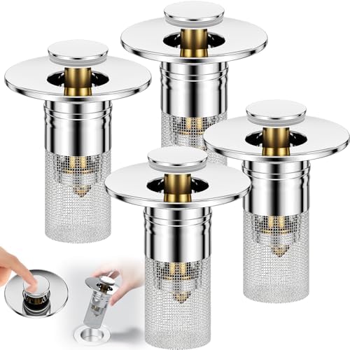 Vodolo 3 in 1 Sink Drain Strainer with Hair Catcher,4PCS Stainless Steel Popup Sink Stopper with Basket for Bathroom Kitchen Shower,Pop-up Bounce Core Floor Basin Drain Filter,Replacement Sink Plug by Vodolo