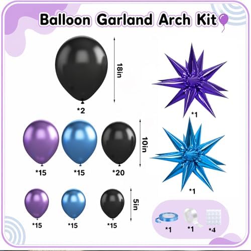 Black Purple Blue Balloon Arch Garland Kit Metallic Latex Foil Balloons - Image 3