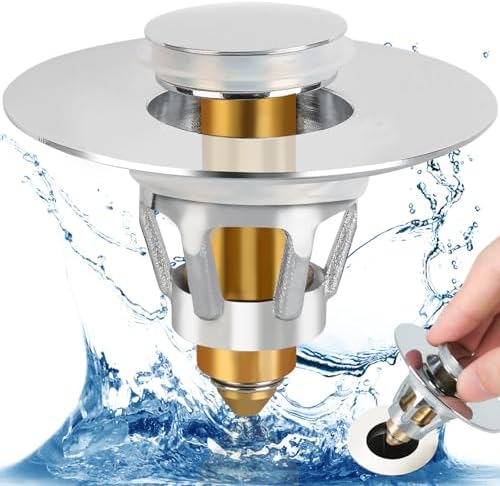 Three colors Bathroom Sink Stopper, 1.1-1.5" Bathroom Sink Drain Strainer, Universal WashBasin Pop Up Drain Stopper, Bounce Core Push Type Sink Plug, Anti-Clogging, Stainless Steel (Silver,1PCS) by THREECOLORS