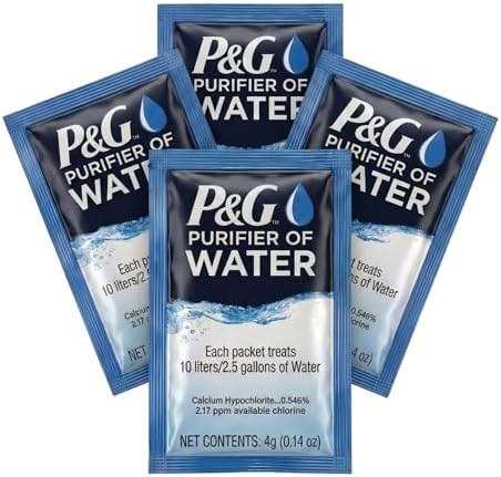 P&G Purifier of Water Portable Water Purifier Packets. Emergency Water Filter Purification Powder Packs for Camping, Hiking, Backpacking, Hunting, and Traveling. (4 Packets) by PGPurifierofWater