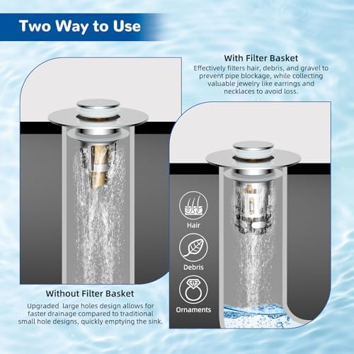 Hibbent 4 PCS Upgraded 3 in 1 Bathroom Sink Drain Strainer, Pop Up Stopper - Image 3
