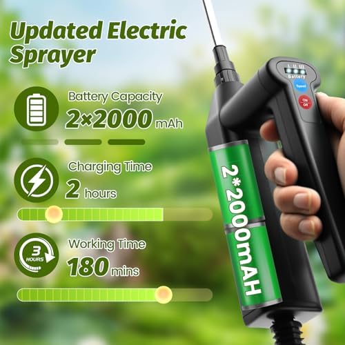 Battery Powered Sprayer Wand with 32.8FT Extended Hose, Electric Garden Sprayer with 3 Speeds & Battery Indicator, 4 Nozzles, 7.4V Portable Weed Sprayer for Lawn Care, Fertilizing, Watering - Image 5