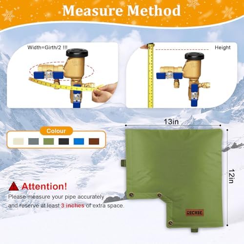 Backflow Preventer Insulated Cover (5°F) for Winter Freeze Protection, 13"W x 12"H Thickened Pressure Vacuum Breaker & Well Pump Cover, Outdoor Waterproof Insulation Pouch for Sprinkler Valve, Green - Image 2