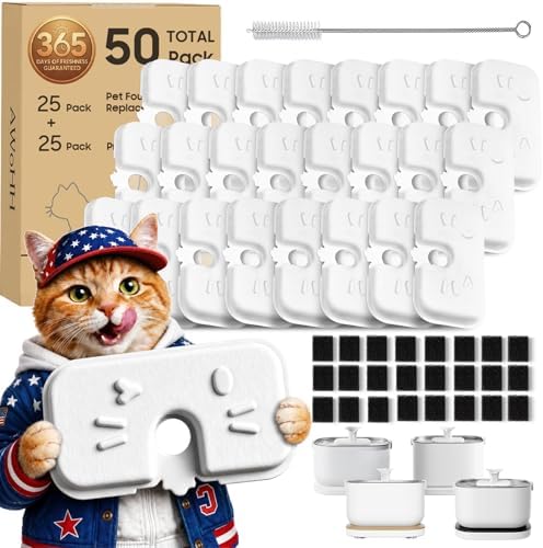 50+1 Pack Cat Water Fountain Filters Compatible with PETLIBRO Dockstream Water Fountain PLWF106/116/115/105/005, 1-year Set of Replacement Filters (25 Filters + 25 Sponges+1 Brush) by Unknown