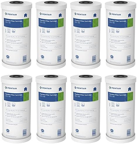 Pentair Pentek RFC-BB Big Blue Carbon Water Filter, 10-Inch, Whole House Heavy Duty Radial Flow Carbon Replacement Cartridge with Granular Activated (GAC), 10" x 4.5", 25 Micron, Pack of 8 by PENTAIRPENTEK
