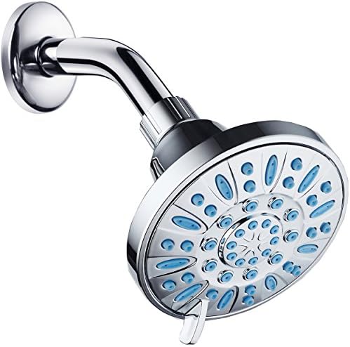 AquaDance Anti-Clog High-Pressure 6-setting Shower Head with Nozzle Protection from Growth of Grime for Stronger Shower! (Chrome/Wave Blue Jets) by AquaDance