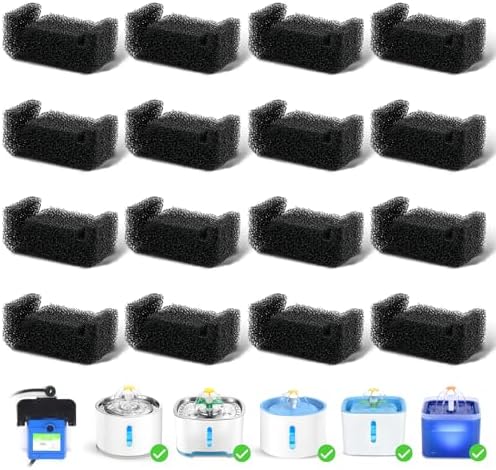 16 Pack Cat Water Fountain Sponge Filters, Replacement Foam Pre-Filter Sponges for 67oz/2L & 81oz/2.4L Pet Fountain (Pump Not Included) by Beyolike
