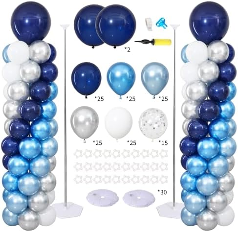 Navy Blue and Silver White Balloon Column Stand Kit Set of 2 for Floor by ZyloonDecoration