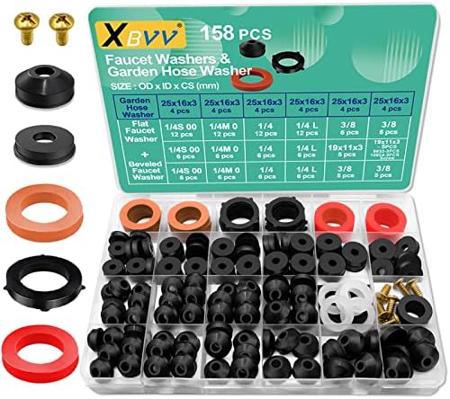 XBVV 158 Pcs Faucet Rubber Washers and Garden Hose Gasket Assortment Kit for Assorted Outdoor Faucets Stem Worn and Plumbing Garden Shower Hose Washer Seal Repair by XBVV