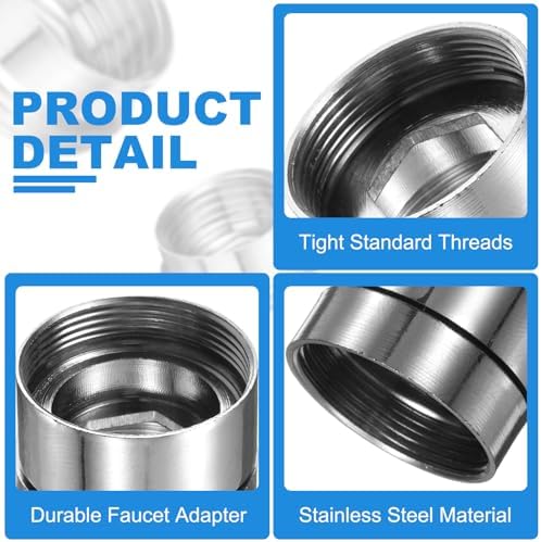 uxcell 3Pcs Faucet Adapter Kit, Female 0.93in to Female 0.94in Kitchen Sink Stainless Steel Tap Aerator Adapter Set to Connect Garden Hose, Water Filter, Standard Hose Diverter - Image 3
