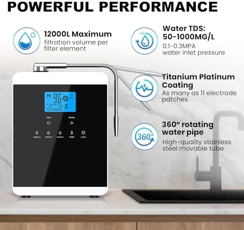 Alkaline Water Ionizer Machine for Home, 11 Titanium Plates Alkaline Water Machine, pH 4-10.5 Acid Water Purifier, Water Filter Up to -600mV ORP | 10000 Liters Per Filter, Auto-Cleaning, Black - Image 4