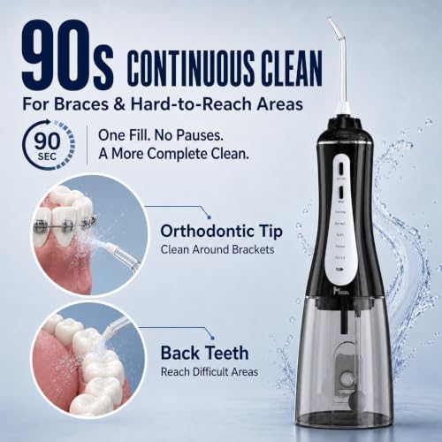 MOCEL Water Dental Flosser Oral Irrigator with 5 Modes, 350ml Cordless Water Teeth Cleaner Pick 6 Tips, IPX7 Waterproof Rechargeable Portable Powerful Battery for Travel & Home Braces & Bridges Care - Image 2