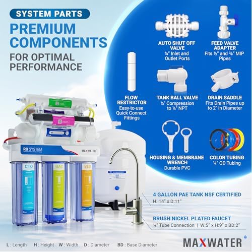 Max Water 11 Stage 50 GPD (Gallon Per Day) RO (Reverse Osmosis) + U - V & pH Alkaline (5 in 1) Under Sink Water Filter System for Drinking - Image 3