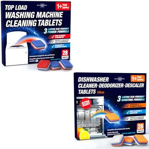 Washing Machine Cleaner 28 Pack & Dishwasher Cleaner Tablets 28 Pack Bundle by SHIMMERIX