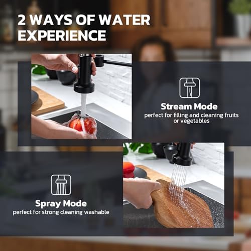 WEWE Kitchen Faucet with Soap Dispenser, Stainless Steel, Matte Black - Image 6