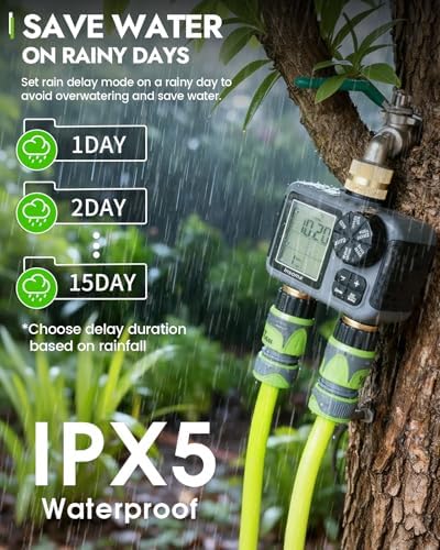 Insoma 2-Zone Sprinkler Timer with Brass Inlet & Outlet, Water Timer for Garden Hose with Auto/Manual/Rain Delay Mode, Big LCD Display, Easy Setup Hose Timers for Lawn, Garden, Vacation Watering - Image 5