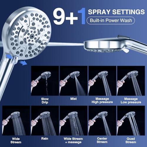 PALAS Filtered Shower Head with Handheld, High Pressure 10-Mode with Filters, Built-in Power Wash, soften hard water Remove Chlorine, Reinforced Hose, Overhead Bracket, Anti-clog nozzle (Chrome) - Image 2