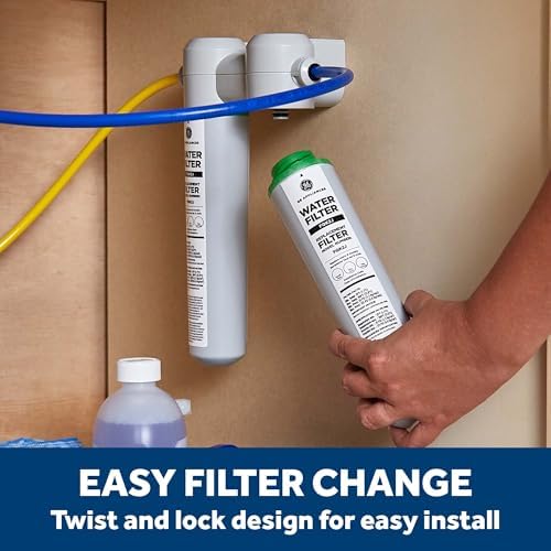 GE Dual Stage Under Sink Water Filtration System with Faucet, Reduces Lead, Chlorine & More, Easy Install, Twist & Lock Design, Replace Filters (FQK2J) Every 6 Months, GXK255TBN - Image 4