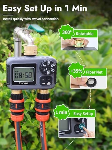 Insoma 2-Zone Water Hose Timer Brass Inlet/Outlet, Sprinkler Timer - Image 6