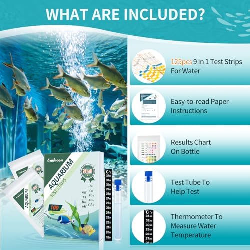Umlecoa 9 in 1 Aquarium Test Kit for Freshwater and Saltwater - 100 Aquarium Test Strips with Test Tube & Thermometer - Fast & Accurate Water Testing Strips for Aquarium/Pond/Pool - Image 7