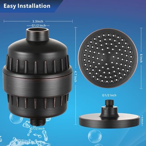 High Pressure Filtered Shower Head Set, 6’’ Rain Shower Filter for Hard Water, Universal Round Showerhead 20 Stage Filtration Removes Impurities for Rejuvenated Skin by Eolax, Oil-Rubbed Bronze - Image 6