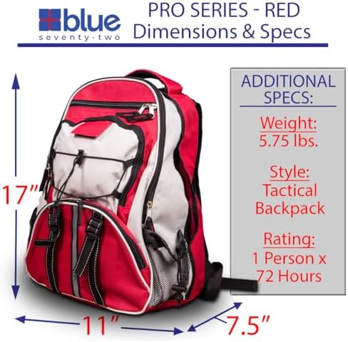 Blue Seventy-Two - Pro Series - Red Deluxe 72 Hour Emergency Backpack Survival Kit for 1 Person | Survival Kits for Emergencies (Includes Water Tablets) - Image 2