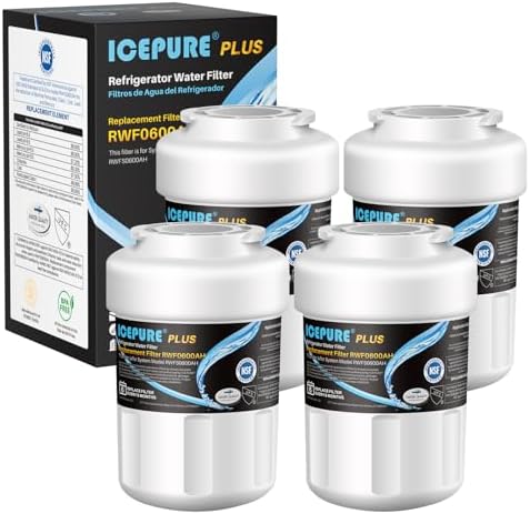 ICEPURE PLUS NSF53&42 Premium RWF0600AH Replacement for GE MFW, MWFP, 197D6321P006, WFC1201, MWFA, PC75009, HDX FMG-1, GSE25GSHECSS, 46-9996, GSH25JSDDSS, PSHS6PGZBESS Refrigerator Water Filter 4PACK by ICEPURE