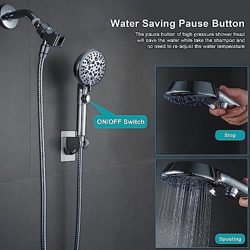 GwernKB Handheld Shower Head with On Off Switch 8-Mode High Pressure Showerhead with 79 Inches Extra-long Stainless Steel Hose and Bracket PLUS Extra Low-Reach Adhesive Wall Mount for Kids,Silver… - Image 3