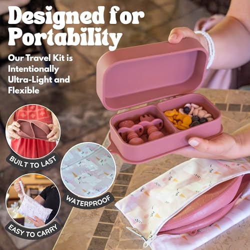 Baby Travel Feeding Set with Silicone Suction Plates, Dark Pink Small - Image 6