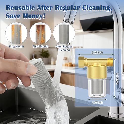 Brass Sediment Filter, Water Filter for Washer, Garden Hoses, Shower, Well Water, Traps Sand, Mud, Rust, 40 Micron, Inline, Reusable, BPA Free, 3/4" Male Thread + 3/4" Female Thread - Image 5