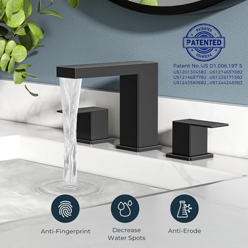 FORIOUS Waterfall Black Bathroom Faucet 3 Hole, 8 Inch Widespread Faucets - Image 5