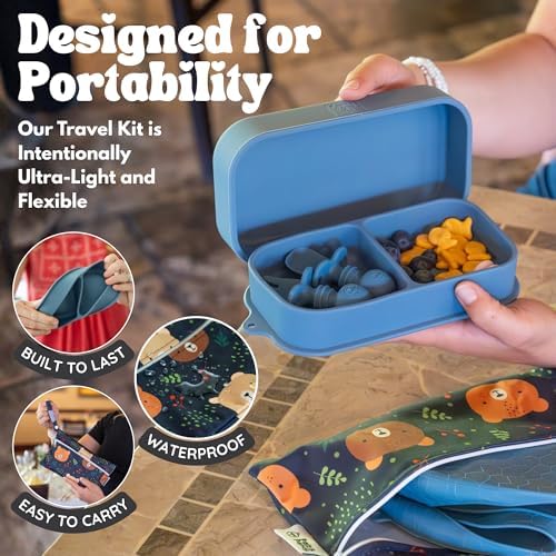 Baby Travel Feeding Set with Silicone Suction Plates, Dark Blue Small - Image 6