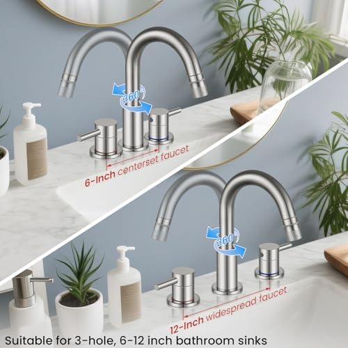 Bathroom Sink Faucet 3 Hole with Pull Down Sprayer, Brushed Nickel - Image 4