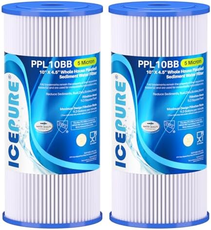 ICEPURE 5 Micron 10" x 4.5" Whole House Sediment Pleated Water Filter 2Pack by ICEPURE