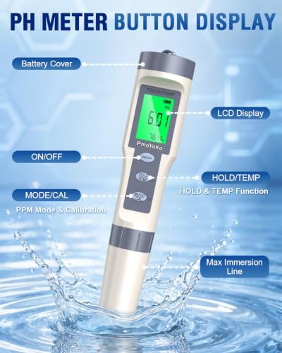 PH Meter, 3-in-1 Ph, TDS & Temperature Tester Digital Water Meter with 3 Buffer Solution, ± 0.1 pH Accurate PH Meter Tester for Drinking Water, Aquariums, Hydroponics, Pool and More - Image 6