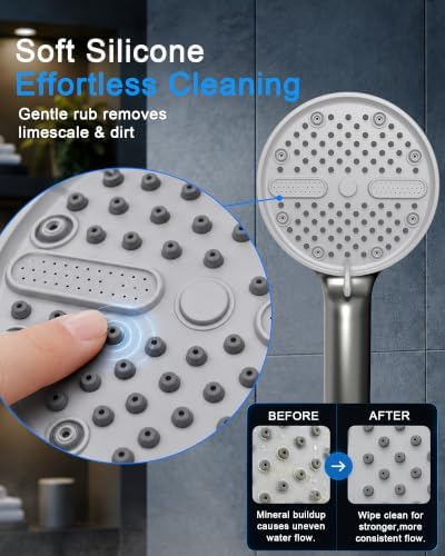High Pressure Shower Head, Stick-on Low Mount Wall Bracket, Grey - Image 5