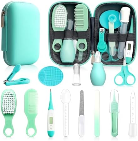 Baby Healthcare and Grooming Kit, 14 in 1 Baby Safety Set Newborn Nursery Health Care Set with Hair Brush Scale Nail Clippers for Baby Girls Boys(20 Kits Pink) (Green) by Esonto