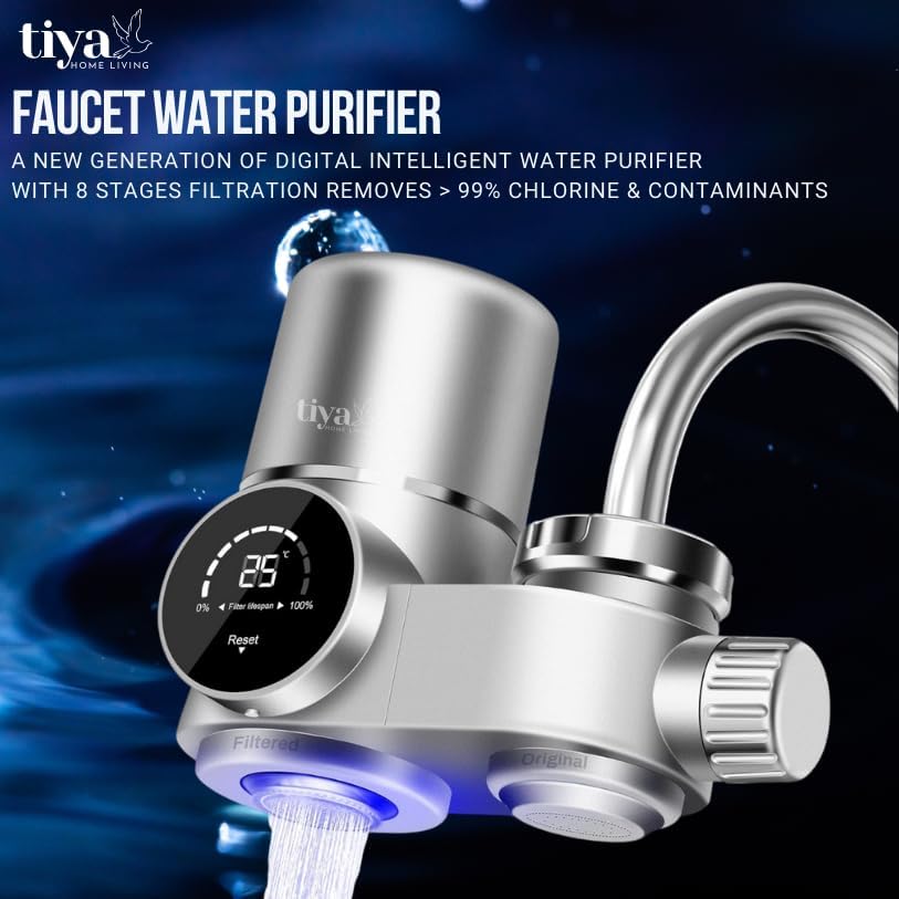 Faucet Mount Water Filter- Smart LED Display | Advanced UV Blue Light Purification Indicator | Reduce Lead Chlorine | Tap Water Purifier Fits Standard Faucets - Includes 1 Filter - Image 2