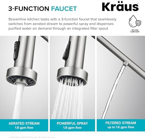 Kraus Bolden 2-in-1 Pull-Down Single Handle Kitchen Sink Filter Water Faucet for Reverse Osmosis or Water Filtration System in Matte Black, KFF-1610MB - Image 5