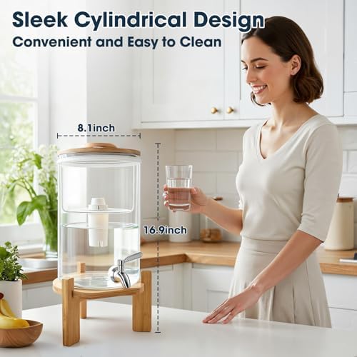 water filter dispenser Countertop water purifier System 2.1 Gallon Glass water filter with Wooden Stand and 1 Filters for Home and Office - Image 2