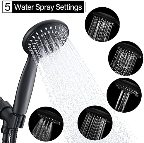 Briout Handheld Shower Head High Pressure 5-Settings with Hose, Matte Black - Image 2