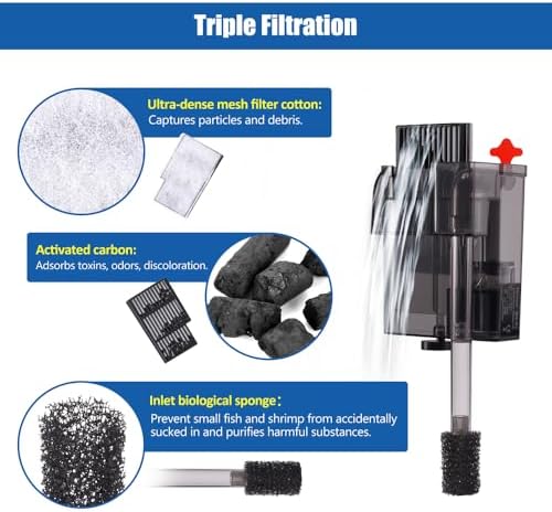HOB Slim Aquarium Filter for Up to 5 Gallon Tank Ultra-Quiet Fish Tank Power Filter Flow Adjustable Suitable for Saltwater and Freshwater 42 GPH 3W - Image 5