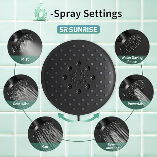 SR SUN RISE 5.5 Inch Filtered Shower Head with Filters,6 Spray Modes,Black - Image 3