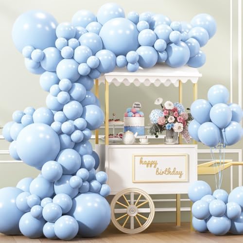 APLANET 150pcs Pastel Blue Balloons Different Sizes 18 12 10 5 Inch, Latex Balloons for Blue Themed Birthday Wedding Baby Shower Party, Grad Anniversary Supplies, Arch Kit Decoration by ZJHAI