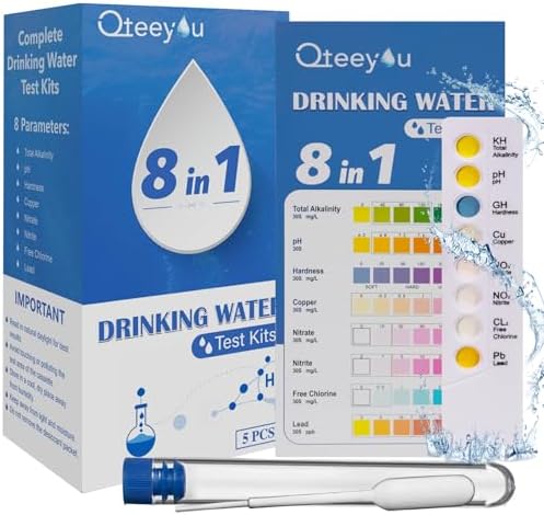 Lead Water Test Kit 2026 Upgraded 8 in 1 Home Drinking Water Testing Kits 5pcs Independent Bag, House Tap and Well Water Hardness Tester, Lead Test Strips for Alkalinity, pH, Copper, Nitrite&Chlorine by Qteeyou